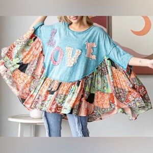 Colorful Patchwork Tunic with Love Design